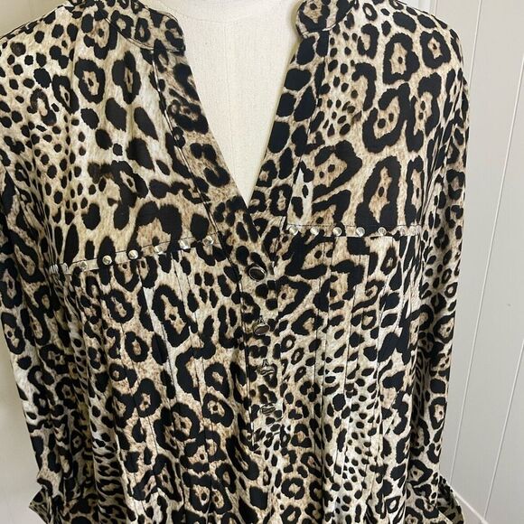 Vintage Cocomo for Women Size XL Brown Black Leopard Print Button Down Shirt Top - Picture 2 of 12